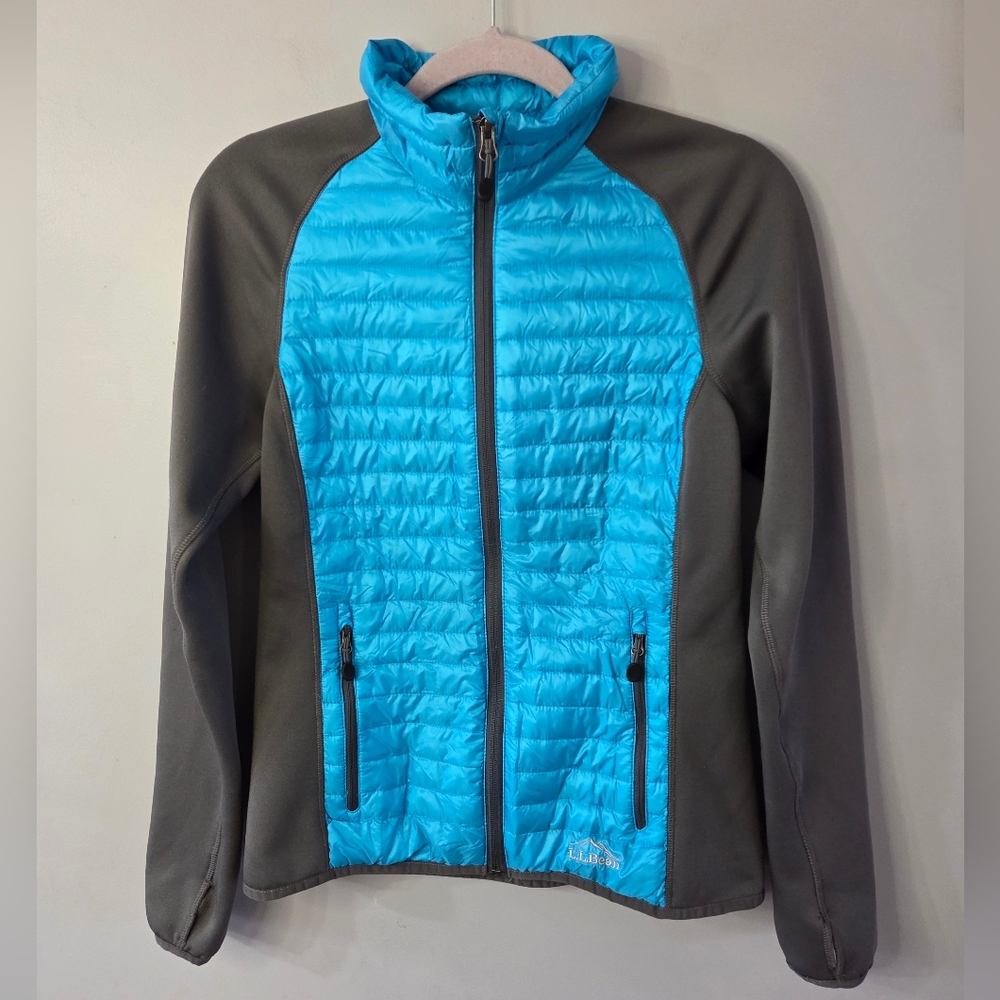 L.L.BEAN WOMENS DOWN FEATHER 850 FILL STRETCH JACKET BLUE GRAY SIZE SMALL